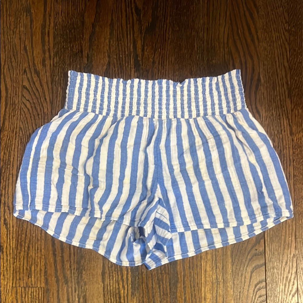 Blue and White Striped Women's Cotton Shorts